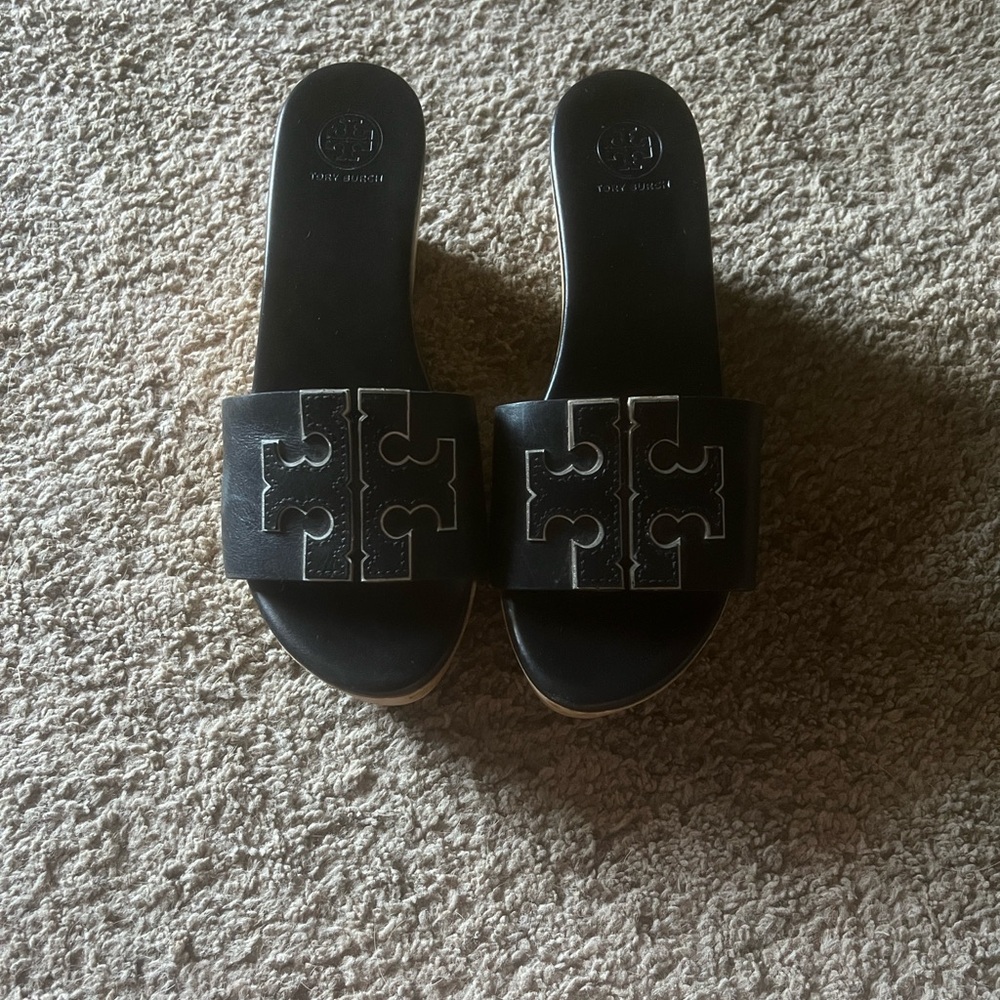 Tory Burch Black Logo Slide Sandals
